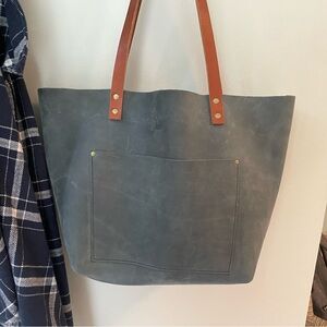Portland Leather Large Tote Bag in Storm/Tan